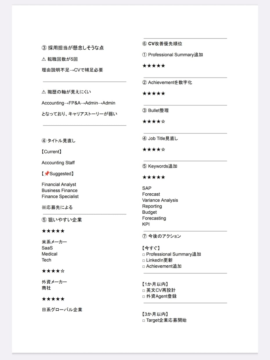 外資転職向け！外資FP&Aが職歴を徹底監査します ⏱書類通過率を上げたい人へ！外資流魅せ方をアドバイスします！ イメージ3