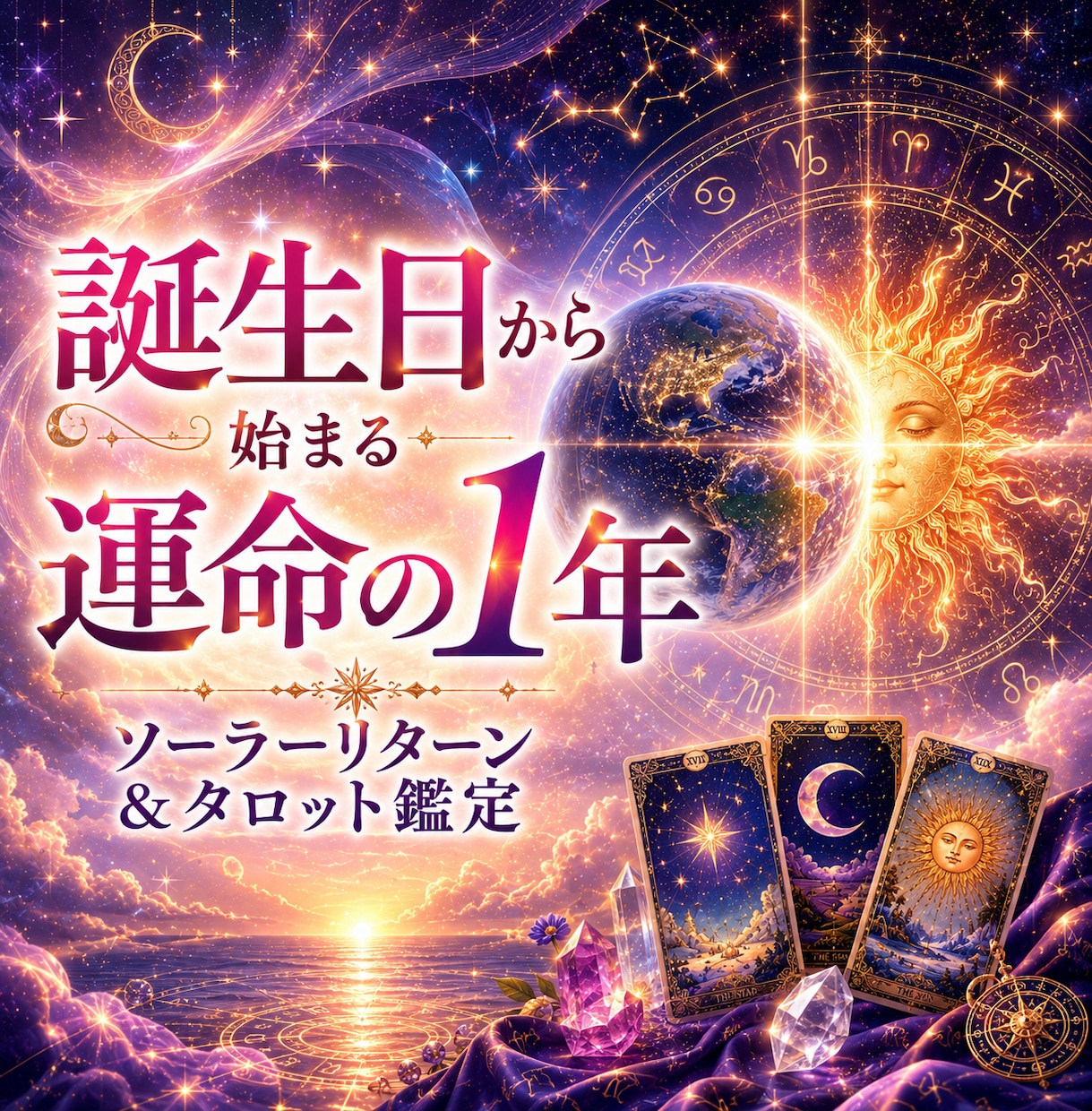 誕生日からの1年間、未来星読み＆タロット鑑定します 気になる悩みを念入りに or まんべんなく運気を視るのもOK イメージ1