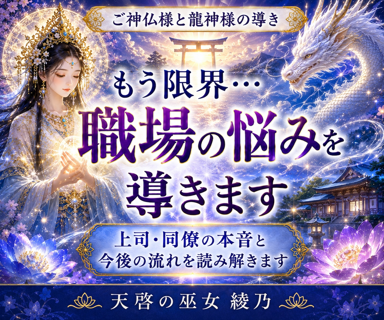 もう限界…職場の悩みをご神仏様と龍神様が導きます 上司・同僚の本音と今後の流れを神託でお伝えします イメージ1