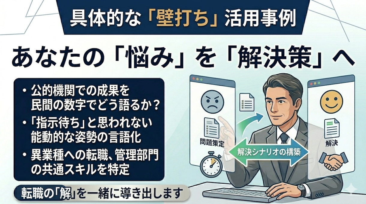 公的機関から民間！40代転職に向けた壁打ちします 40代・公的機関から民間へ！経歴を強みに変える管理部門壁打ち イメージ4