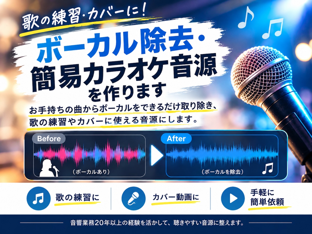 歌の練習にボーカル除去・簡易カラオケ音源を作ります お手持ちの曲のボーカルを除去し歌の練習やカバーに使える音源に イメージ1