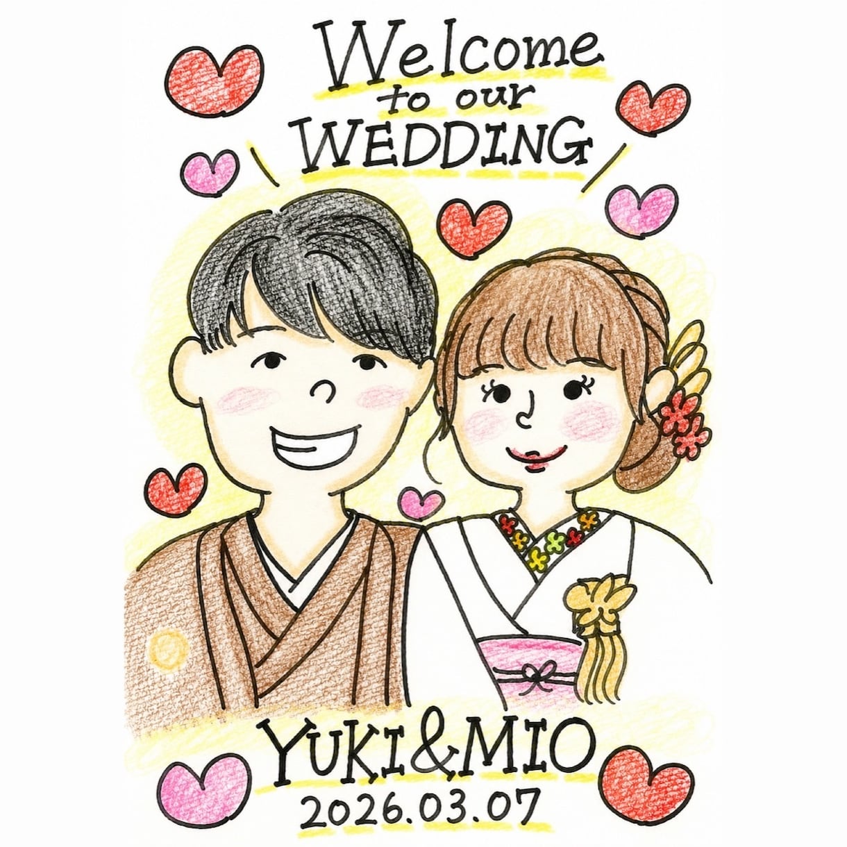 結婚式・記念日の似顔絵お描きします 手描きで温かいウェルカムボード作ります イメージ2