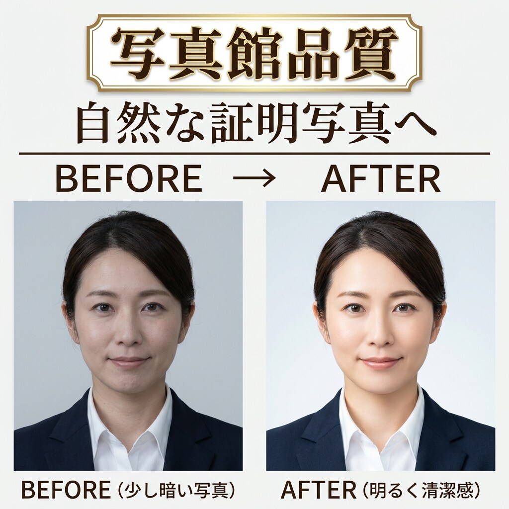 就活・転職写真を写真館品質で自然にレタッチします 写真館品質で清潔感ある証明写真へ イメージ1