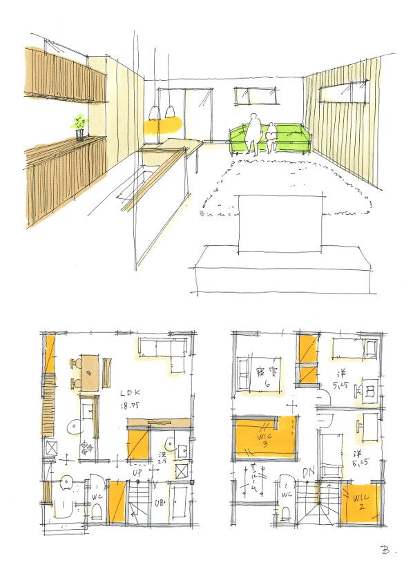 戸建住宅の間取り、内観パース作成します 手書きであたたかみのある作品をつくります。 イメージ6