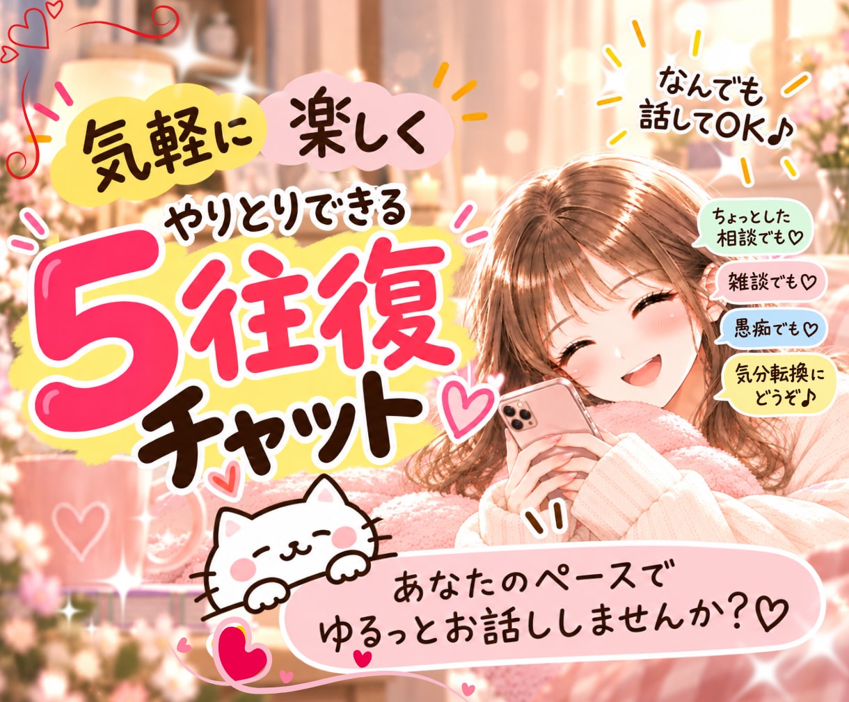 ちょっと話したい時に♪5往復ゆるっとお話しします 忙しい毎日にちょこっと息抜き⭐好きな時に気軽におしゃべり イメージ1