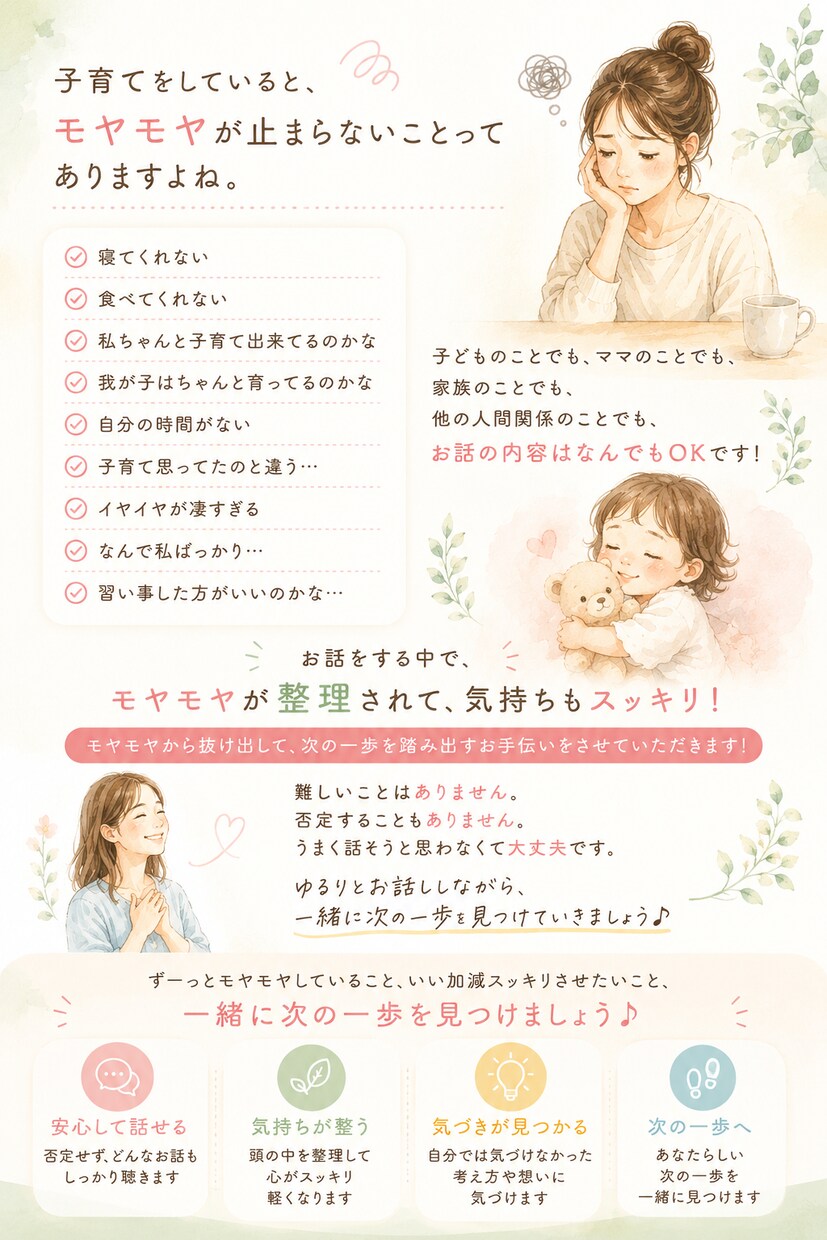 子育てママのモヤモヤ整理して心を軽くします 元保育士で2児のママが、モヤモヤの正体を一緒に紐解きます イメージ1