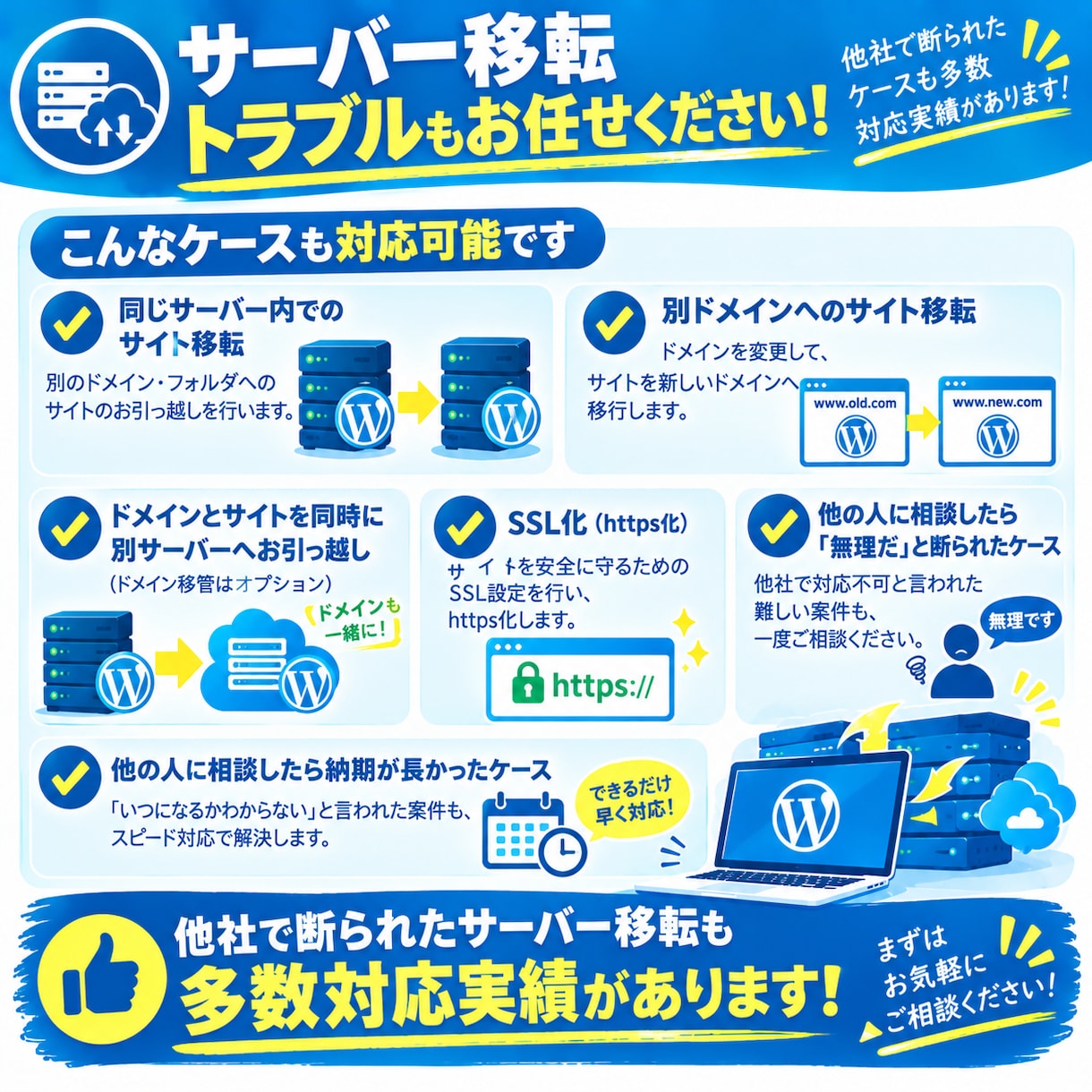 Wordpressのサーバー移転・引越し代行します ほかで断られたワードプレスサイトのご引越しもお任せください！ イメージ4