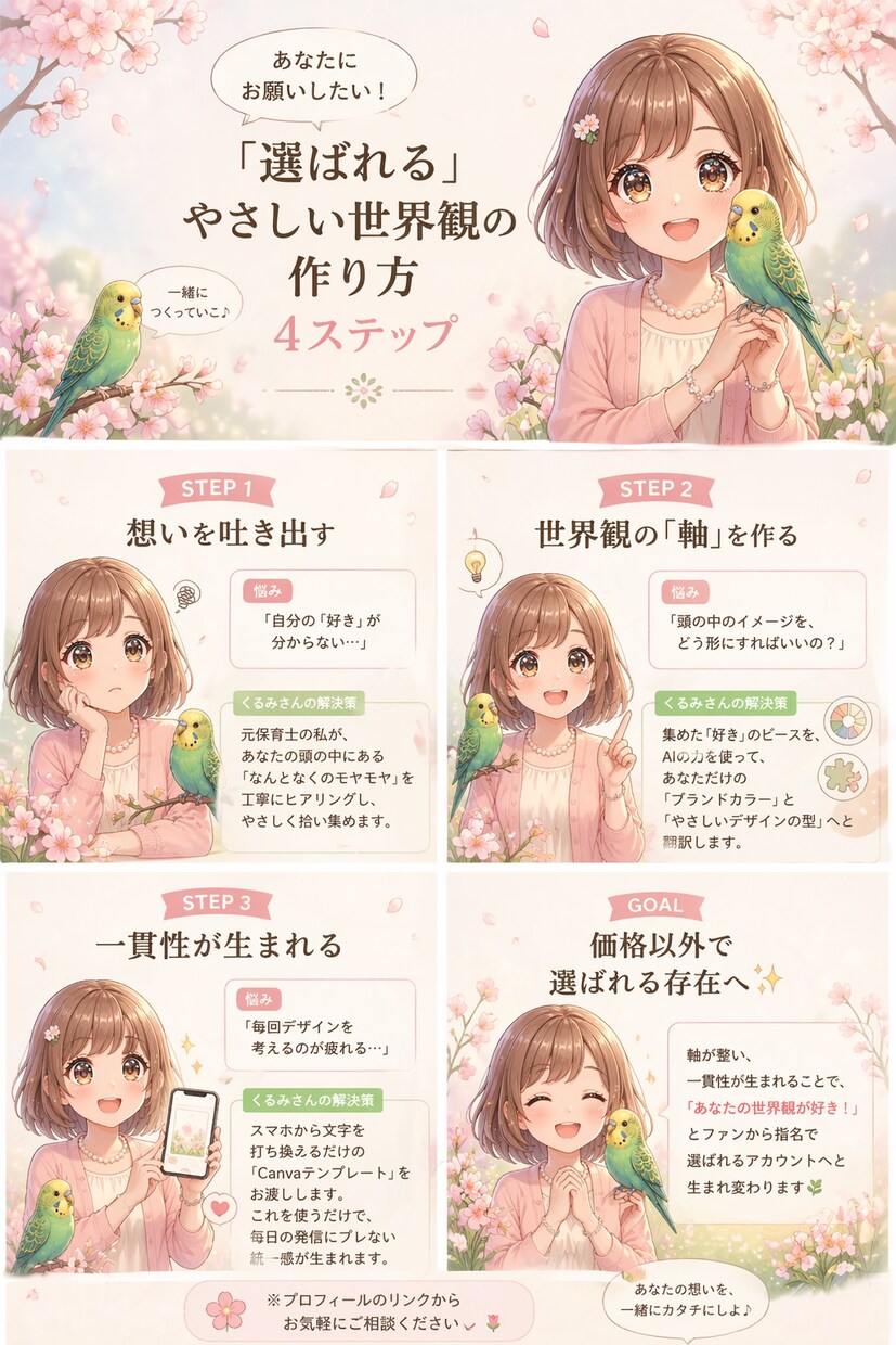 先着3名限定でSNSのやさしい世界観を作ります 通常1万円→3千円！あなたの想いを惹かれるデザインに翻訳 イメージ1