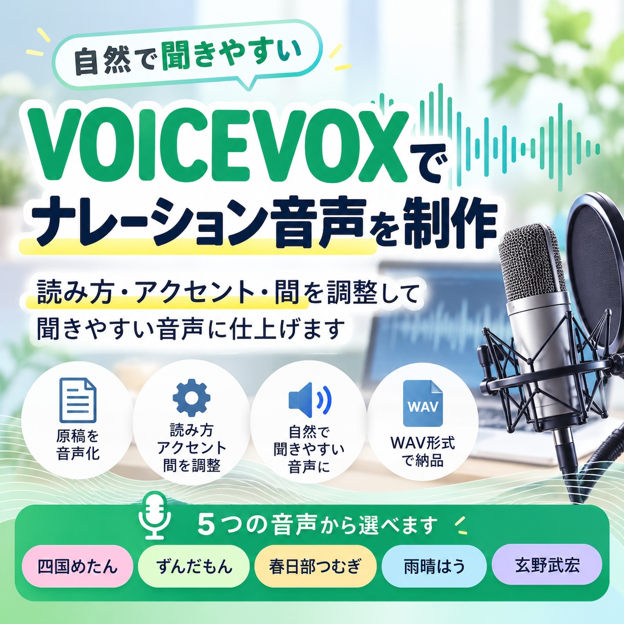 VOICEVOXでナレーション音声を制作します 読み方・アクセント・間を調整してWAVで納品 イメージ1