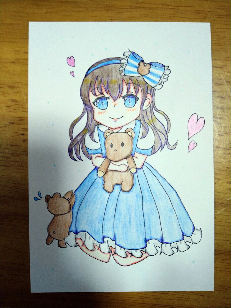 アナログイラストでミニキャラの女の子を描きます ミニ色紙かポストカードサイズに描かせていただきます！ イメージ2