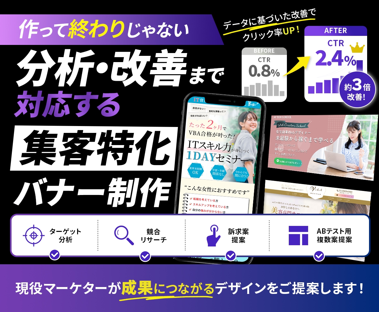 現役マーケターが“売れるバナー”作ります 【分析・改善まで対応】バナーひとつで集客しませんか？ イメージ1