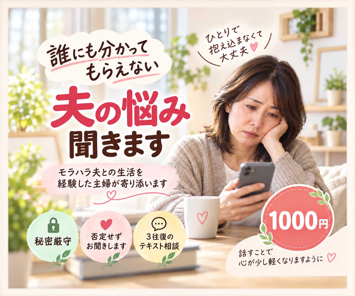 誰にも分かってもらえない夫の悩み 聞きます 経験者だから分かる しんどさや対処を一緒に整理します イメージ1