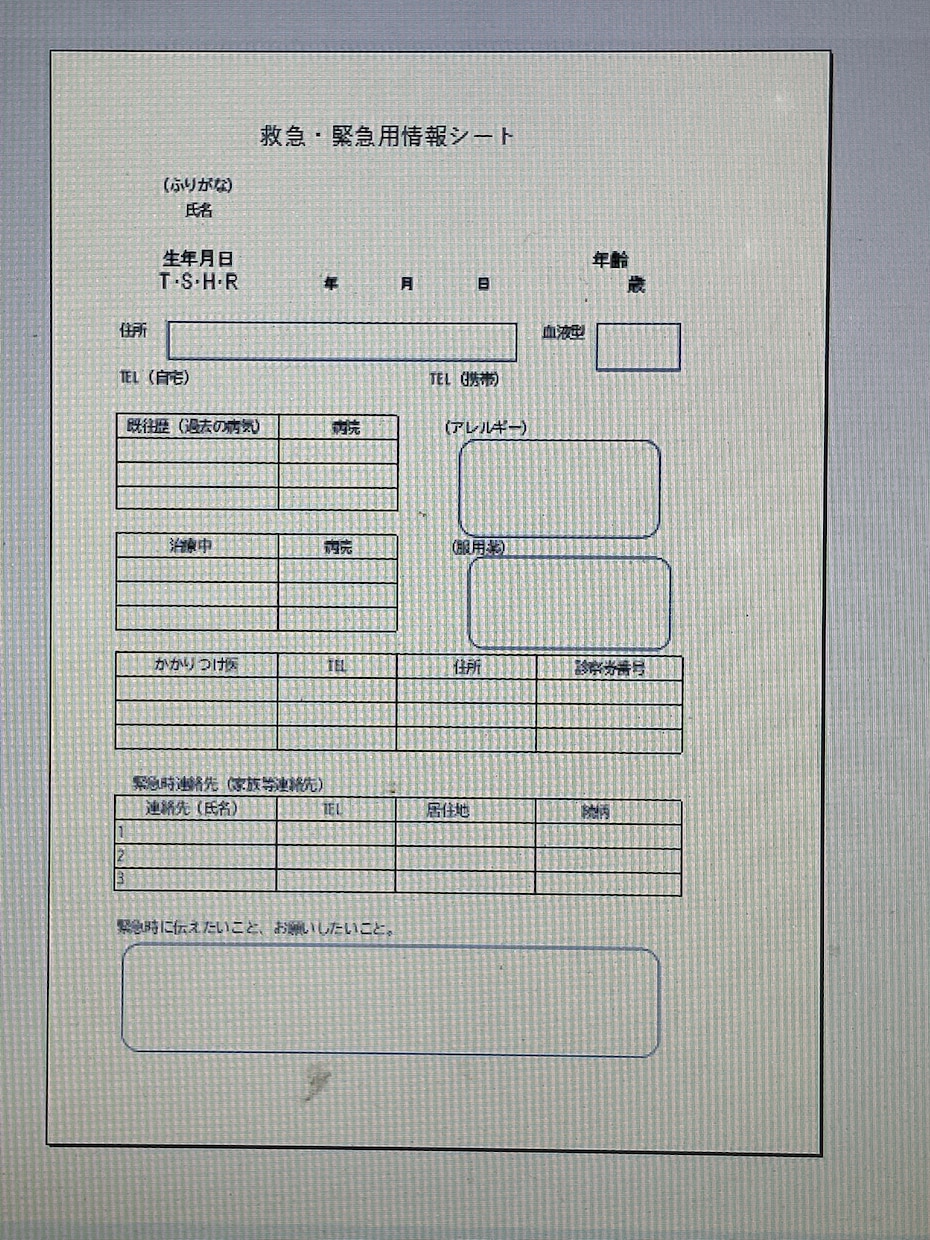 いざと言う時に必要な緊急用情報シート販売します 緊急、災害時必要な情報シートを作られて備えませんか？ イメージ1