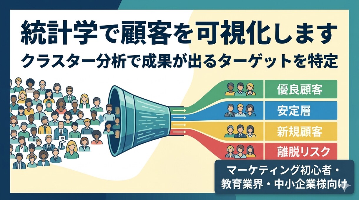 統計的なクラスター分析で顧客タイプ別に可視化します ​勘に頼らない。統計学で「隠れた優良顧客」を特定・分析します イメージ1
