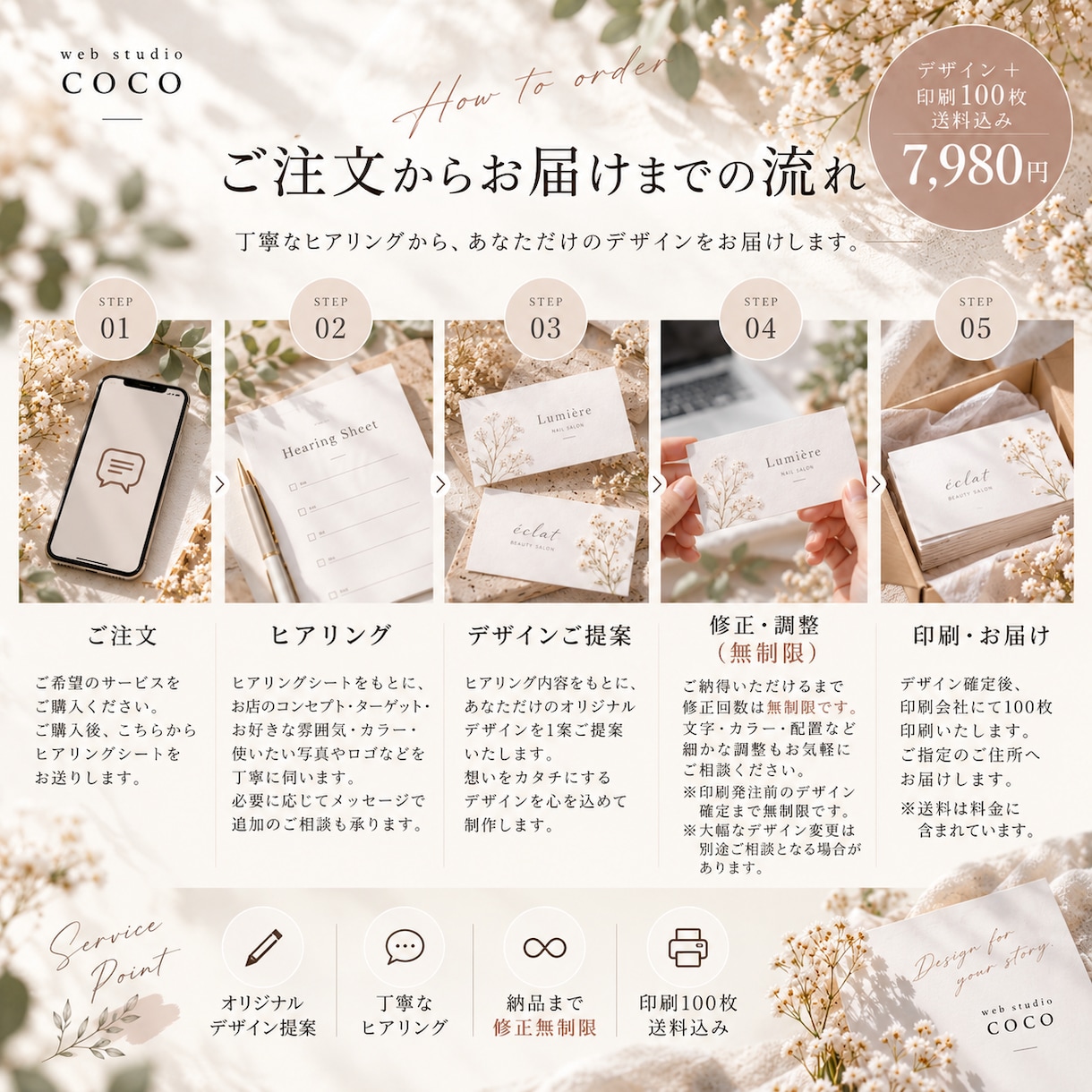 想いに寄り添う上品な名刺・ショップカードを作ります ナチュラルで上品なデザイン｜印刷100枚・送料込み イメージ3