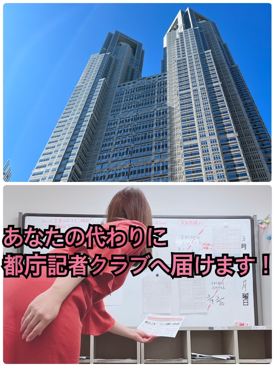 あなたの代わりに都庁記者クラブへ直接お届けします 元TVウーマン現役PRがプレスリリースを20社以上にお届け！ イメージ2