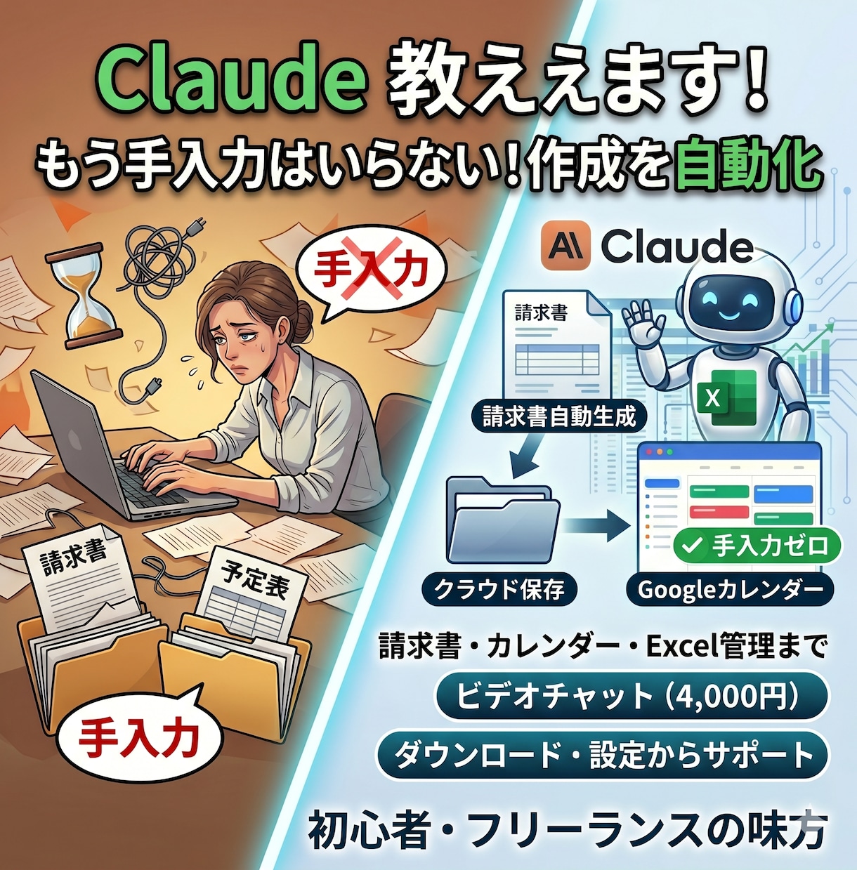 初心者用Claude AIで事務作業自動化教えます 請求書・スケジュール・Excel自動化ゼロから一緒に設定 イメージ1