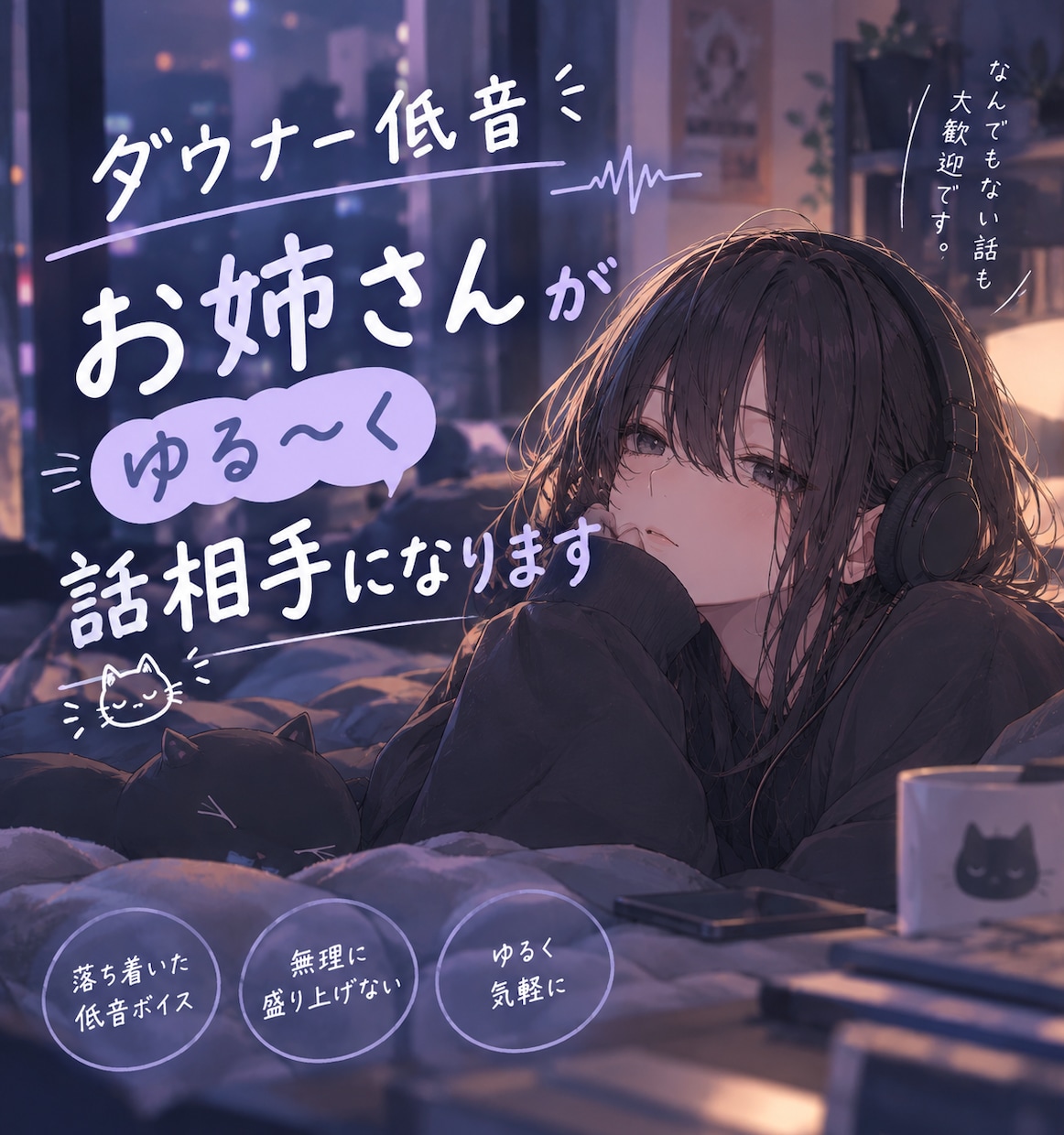 ダウナー低音お姉さんがゆる～く話相手になります 気だるく落ち着いた声で、あなたとおしゃべりします イメージ1