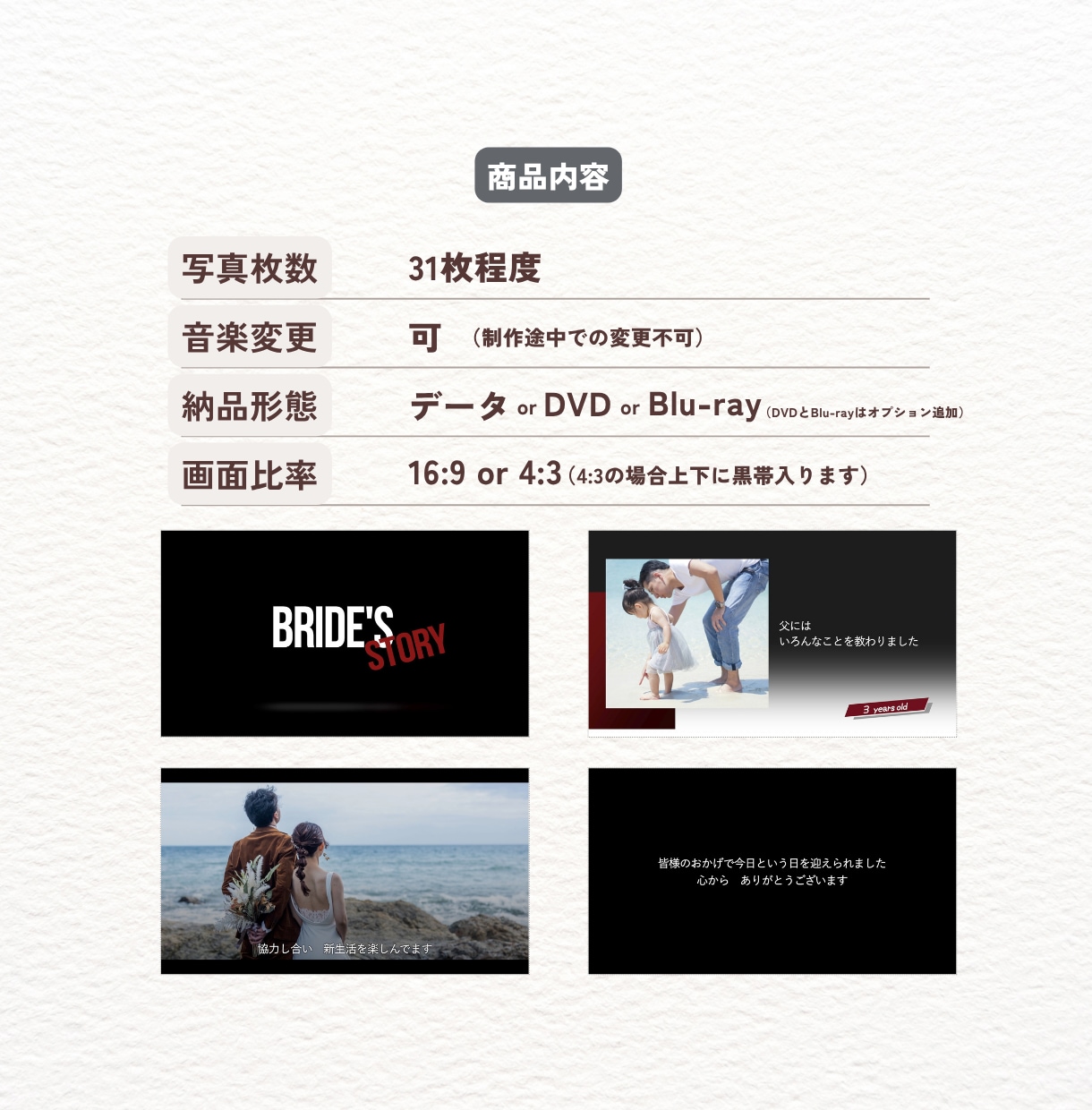 おしゃれな結婚式プロフィールムービー作ります 【音楽自由プラン】オリジナル著作権フリー8楽曲からも選べる！ イメージ6