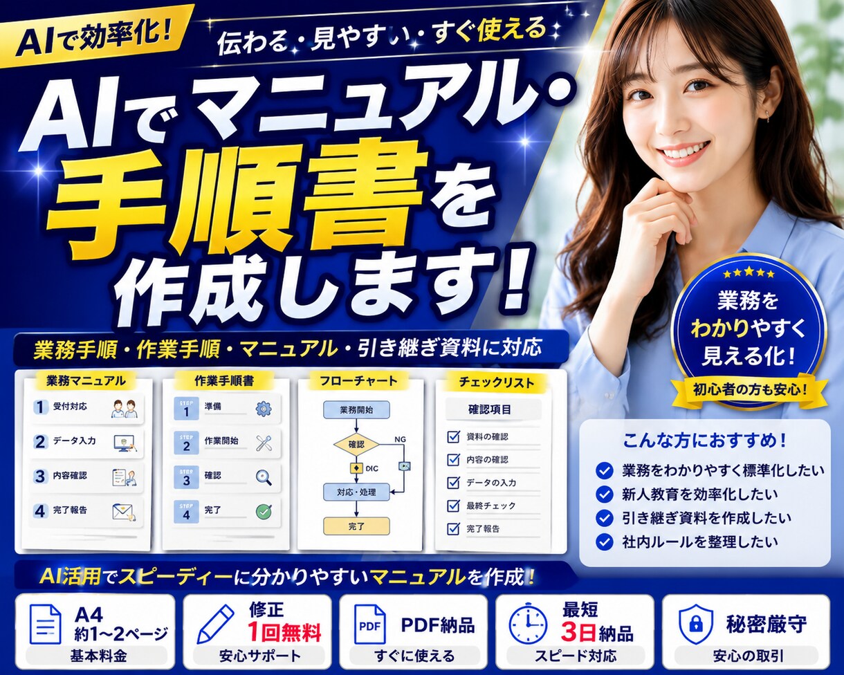 AIでマニュアル手順書を作成します 業務手順を見やすく整理して作成します イメージ1