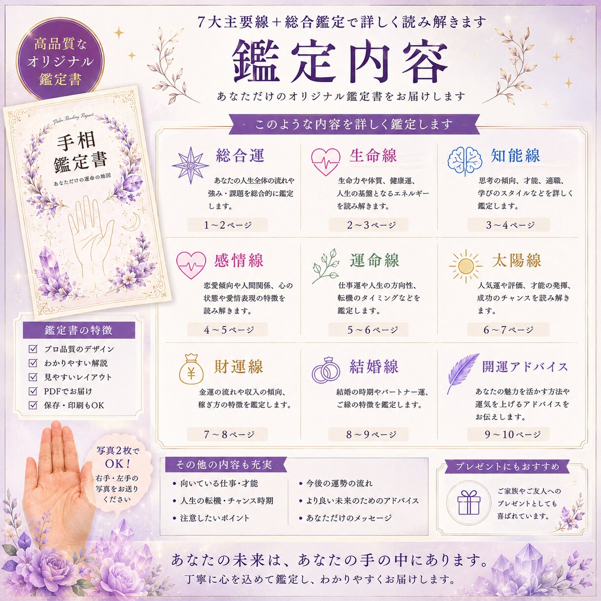 写真2枚で手相鑑定書を作成します 写真2枚で本格手相鑑定書をお届け！ イメージ3