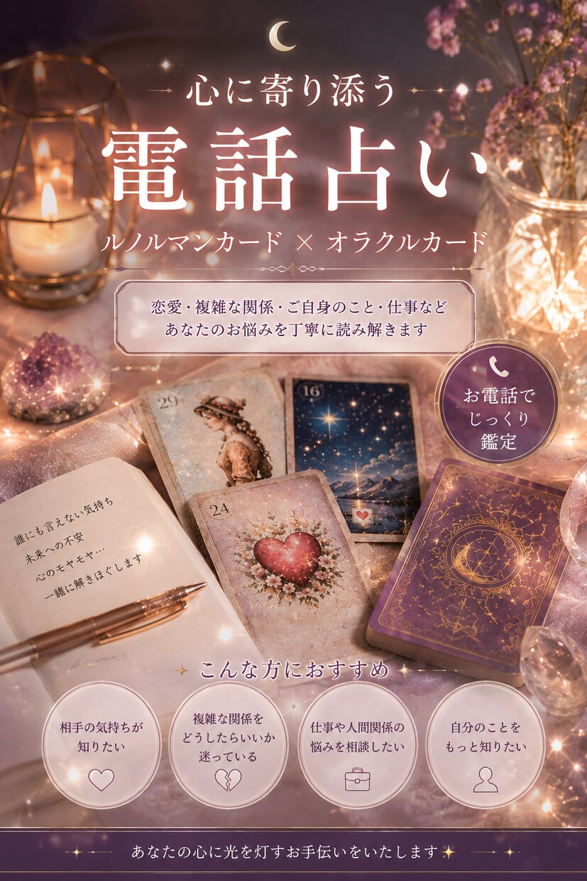 あなたの心に寄り添う、深掘り鑑定します 恋愛・複雑な関係・お仕事・人間関係・ご自身のことまで イメージ1