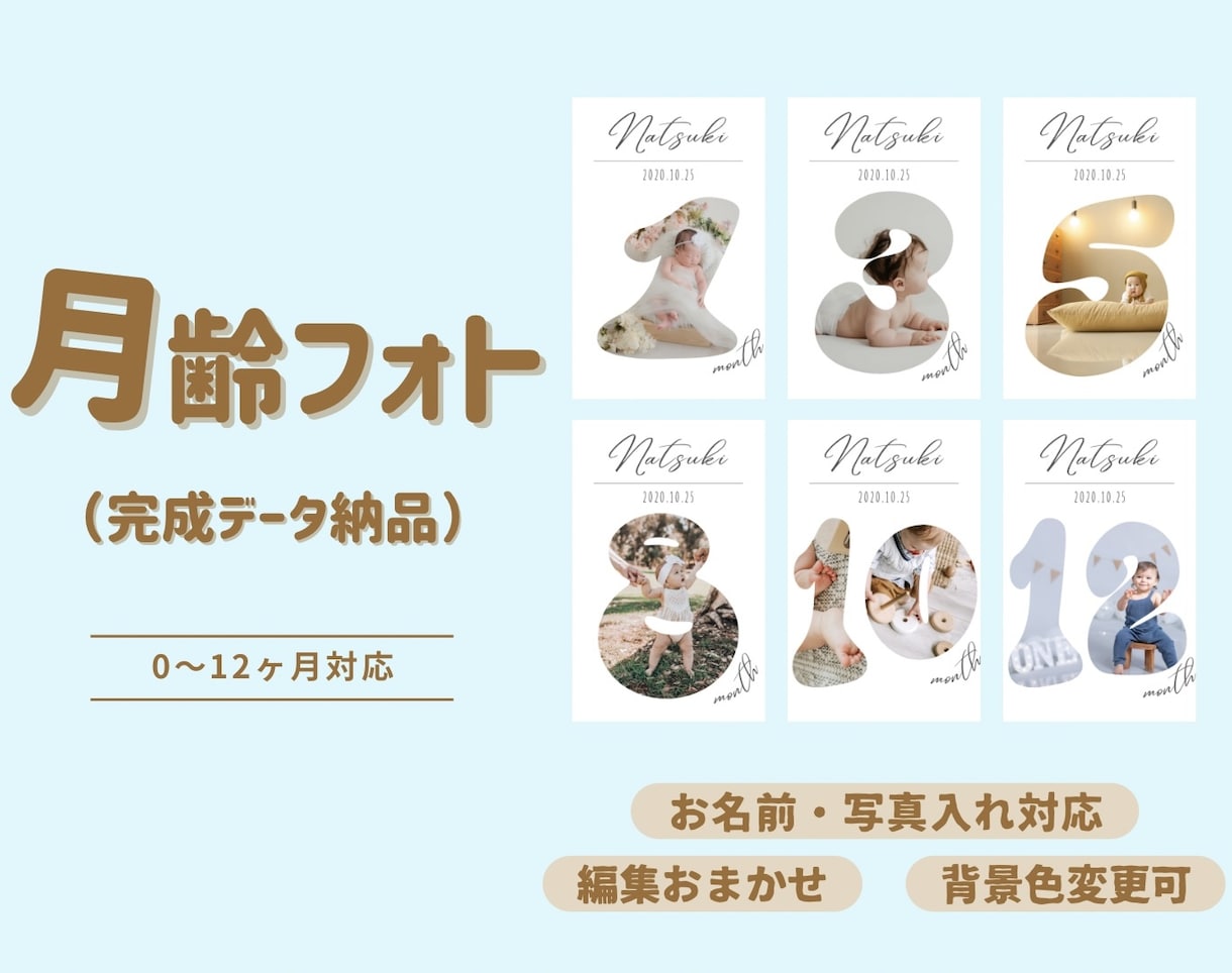 写真と名前を送るだけでOK！月齢フォト作成します 0〜12ヶ月の成長を、1冊の大切な本に！！！ イメージ1