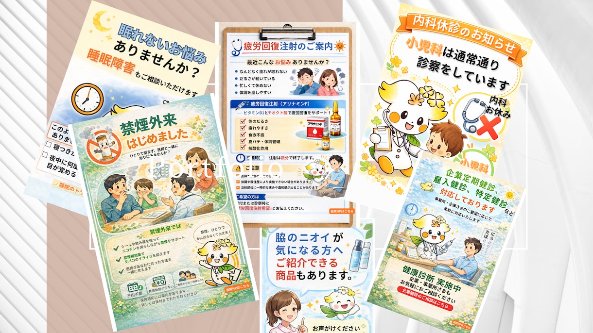 現役クリニック採用！伝わる院内掲示物作成します 貴院のキャラをAIで描き分け！温かみのある院内掲示を作ります イメージ2
