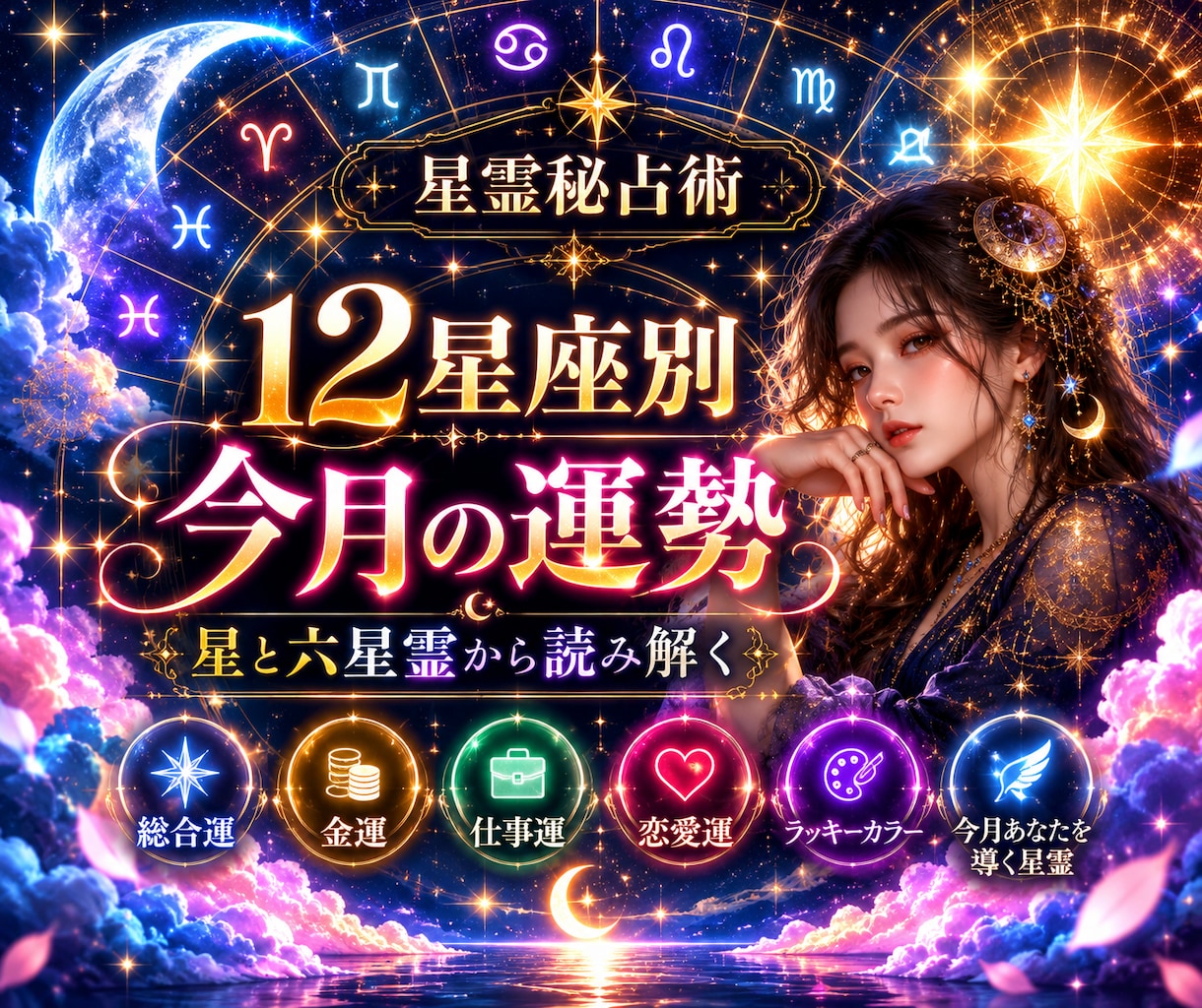 12星座別｜今月の運勢を星と六星霊から読み解きます 総合・金運・仕事・恋愛運＆今月あなたを導く六星霊 イメージ1