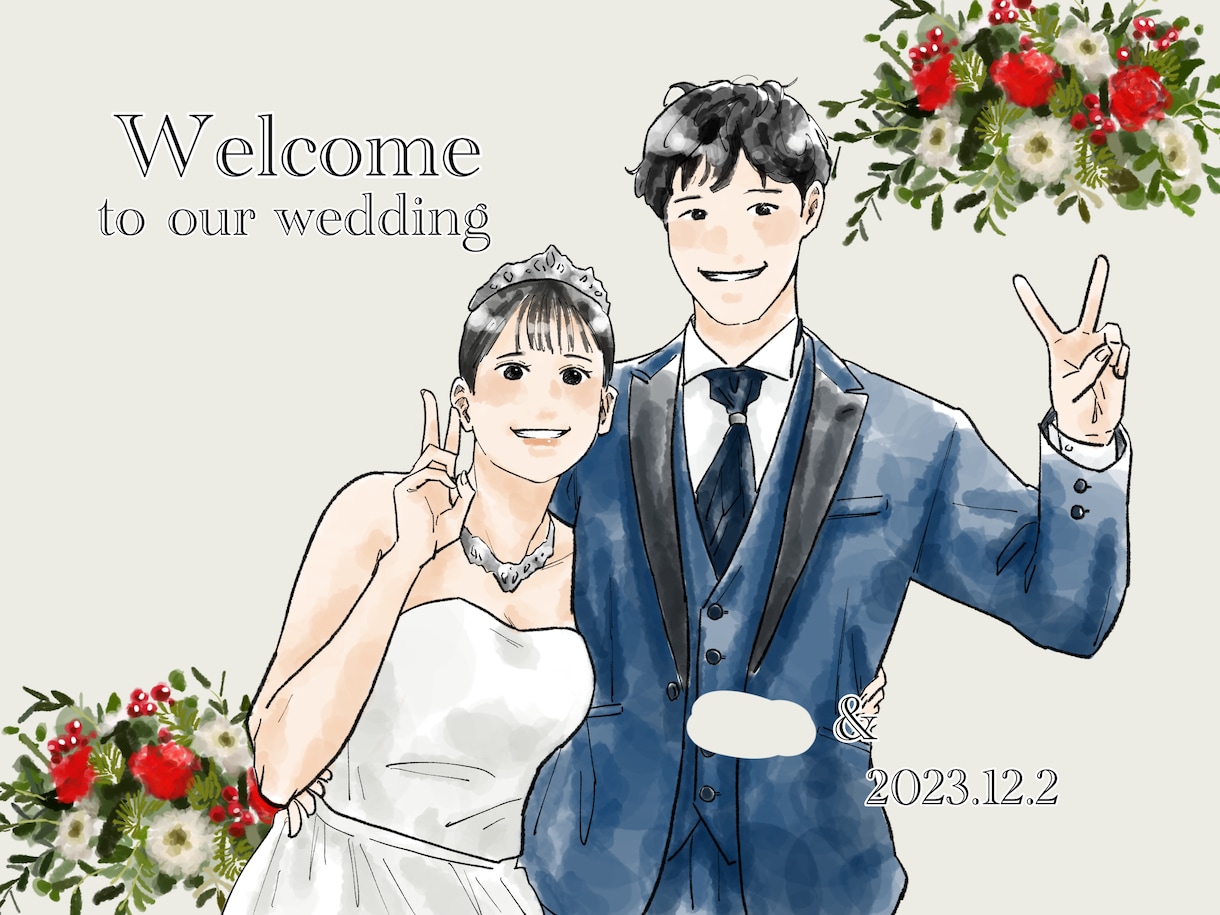結婚式の似顔絵ウェルカムボード描きます 前撮りしてなくても大丈夫！好きな衣装や表情にチェンジ♪ イメージ5