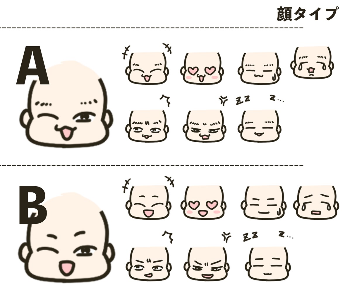 顔テンプレ×オーダーの髪型！LINE絵文字描きます テンプレ表情×髪は描き下ろし＝LINEにがおえもじ8個 イメージ3