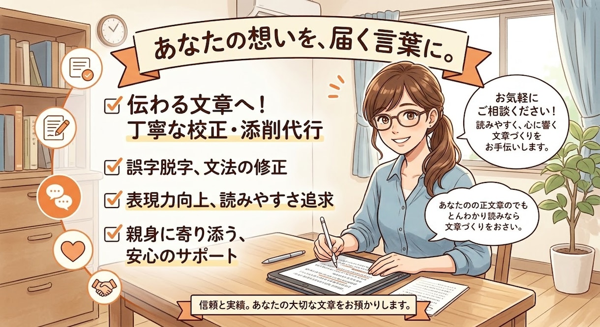 プロがサポート！評価される文章校正・添削代行します あなたの想いに寄り添い、伝わる文章に磨きます イメージ1