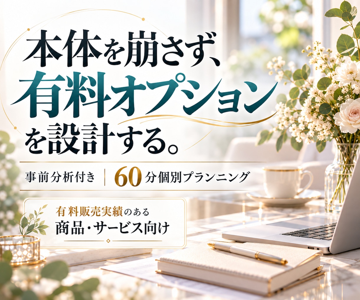 販売実績ある商品・サービスのオプションを設計します 商品・サービス本体を崩さず、追加価値・価格・見せ方を整理 イメージ1