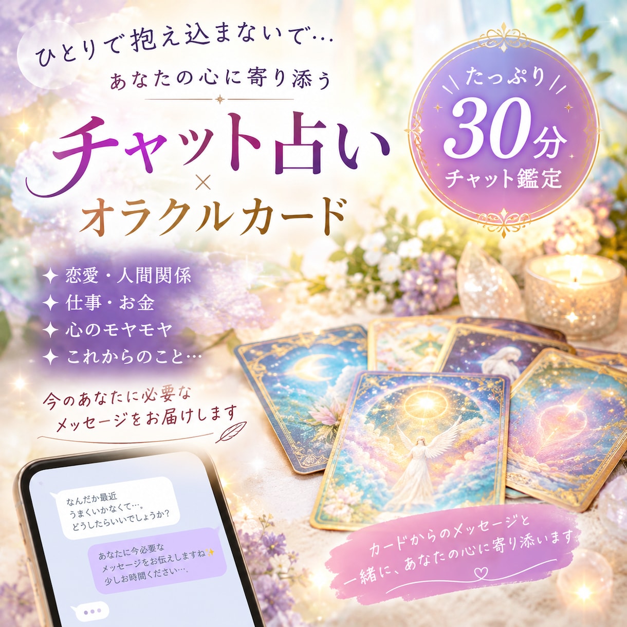 チャット占い30分リアルで鑑定します チャットでお話しますので周囲を気にせずクリアに✨ イメージ1