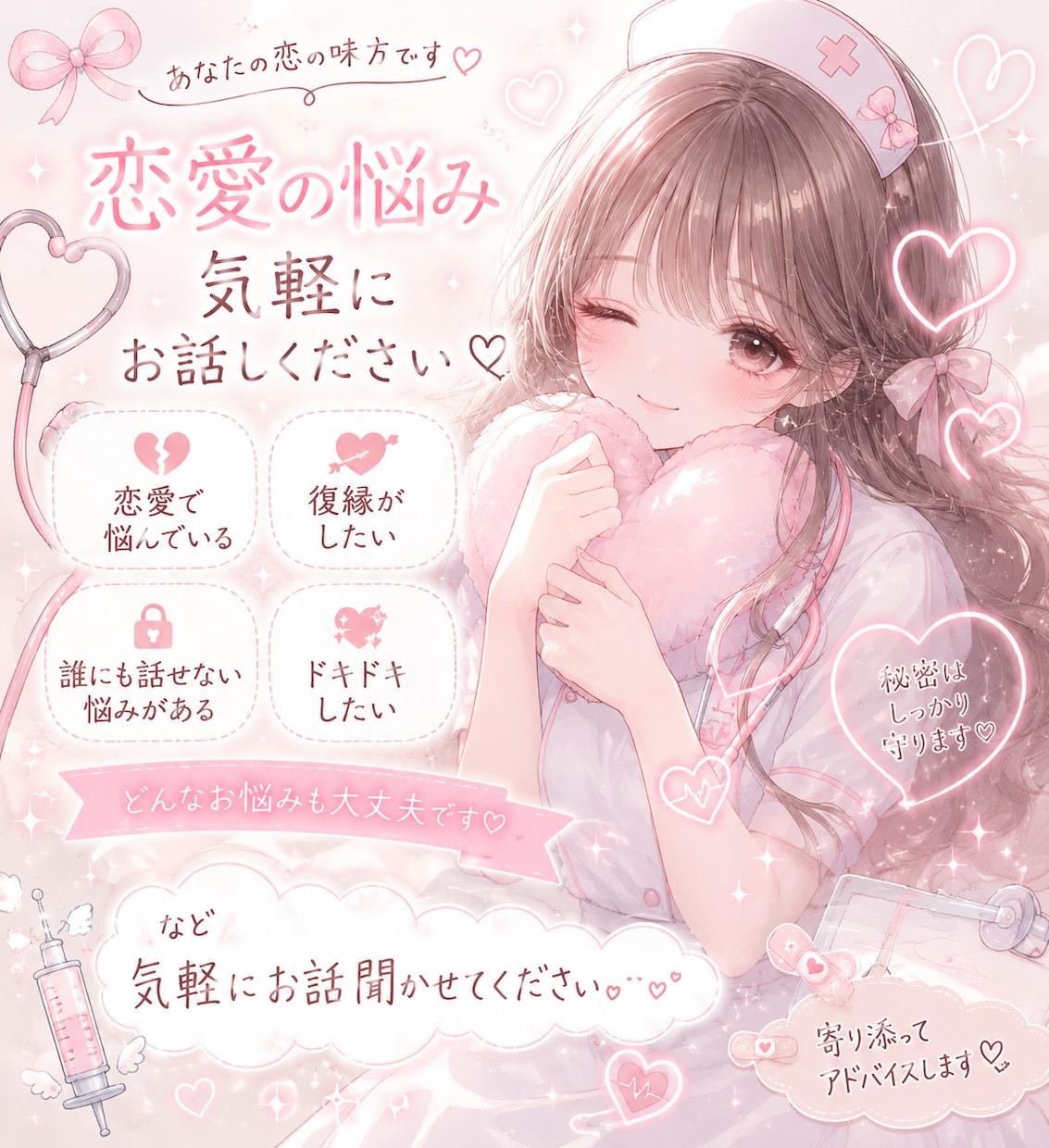 元看護師が恋愛のお悩み聞きます 悩み事、雑談、愚痴なんでも聞きます イメージ1