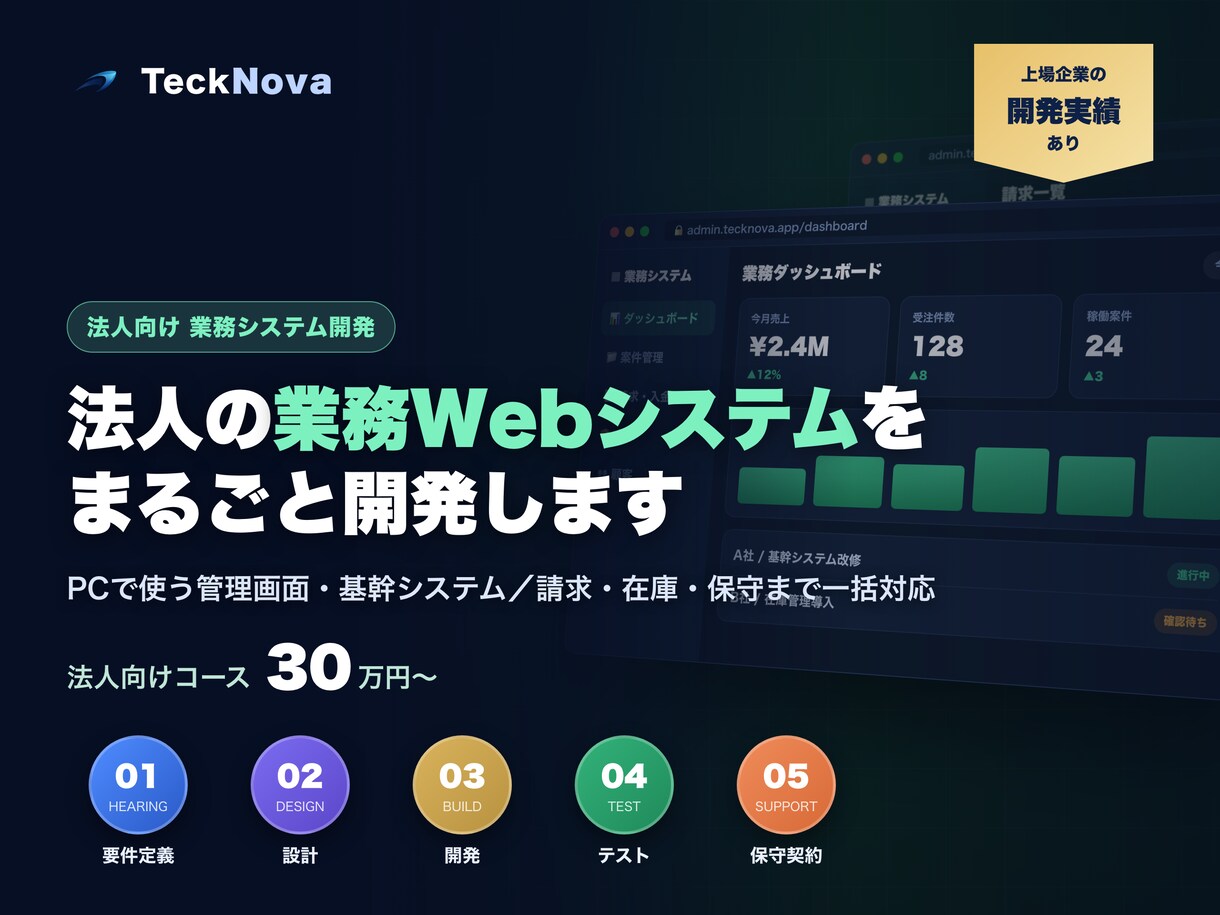 法人向け業務Webシステムを開発します 請求・在庫・勤怠・社内ツール／運用保守まで一括対応 イメージ1