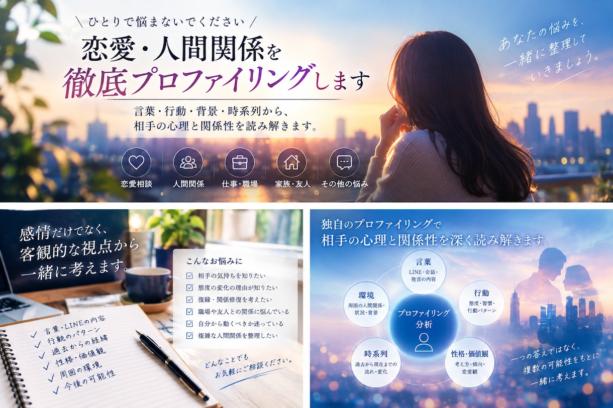 恋愛・人間関係を徹底プロファイリングします 言葉・行動・時系列から相手の心理を読み解きます イメージ2