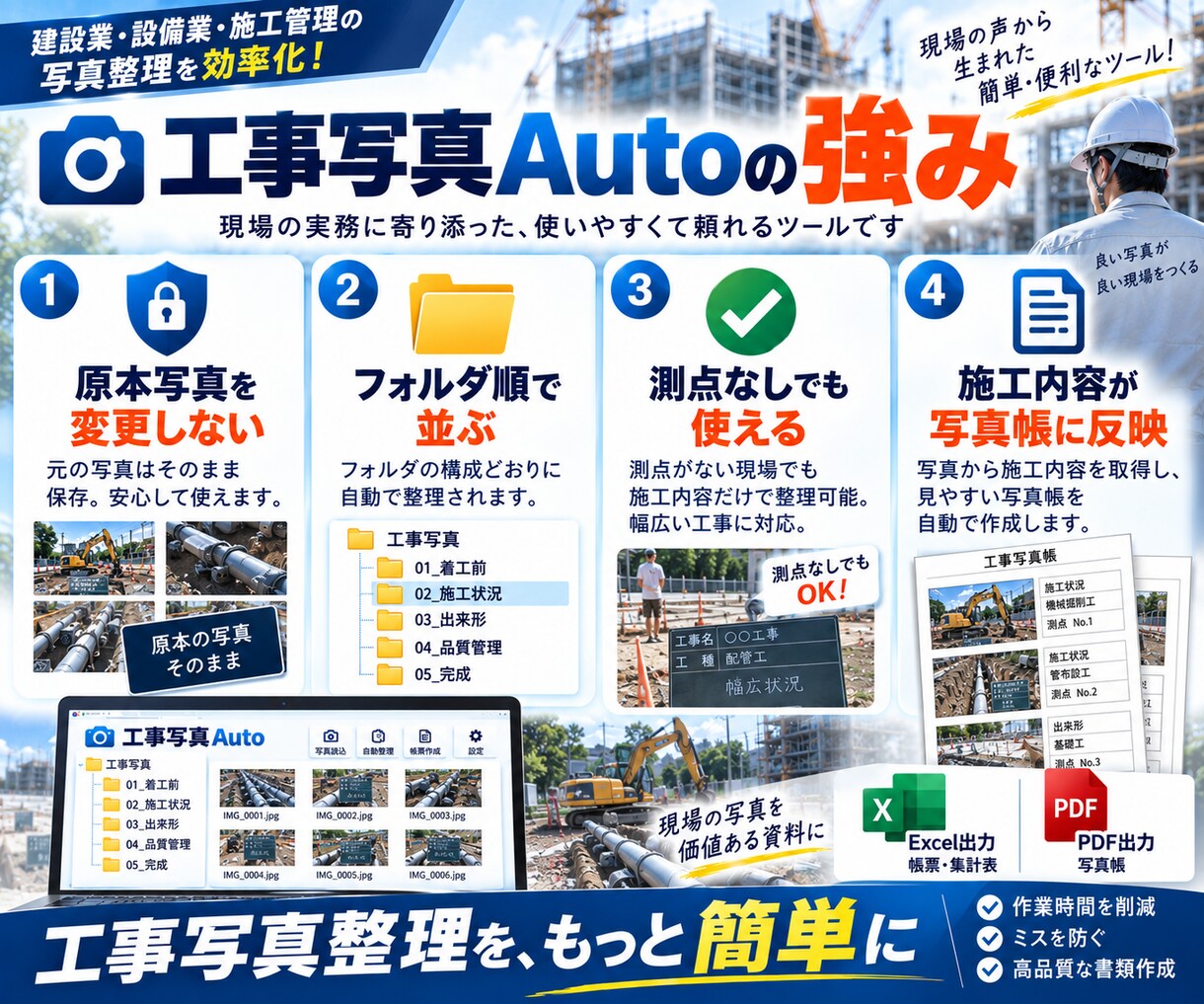 仕事省力化！工事写真を自動整理・写真帳に出力します フォルダに写真を入れるだけ。写真帳作成を大幅時短 イメージ8