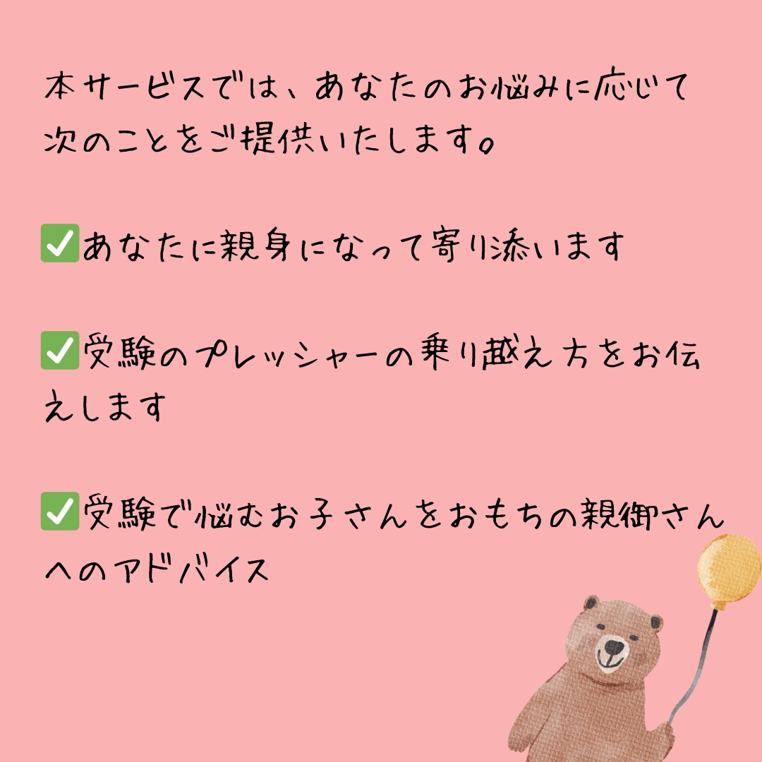 大学受験ノイローゼでつらいあなたのお話を聞きます 医学部受験のプレッシャーを経験した私が、優しく寄り添います イメージ3