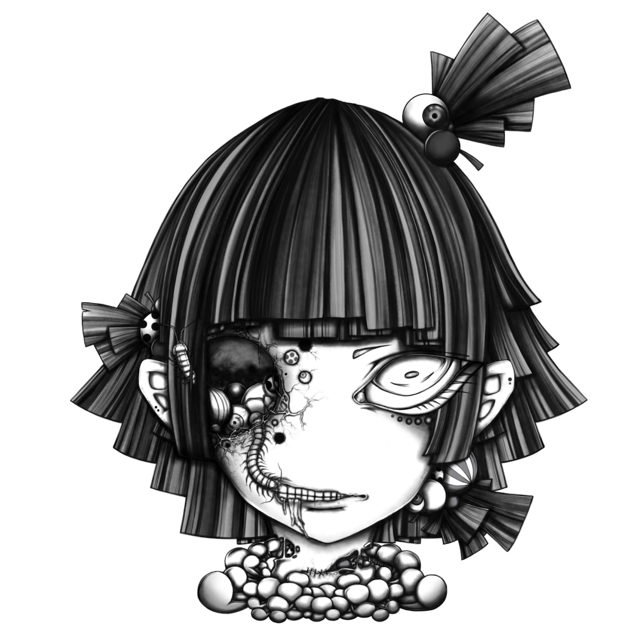 モノクロ個性的イラスト描きます 独特な世界観のイラストで誰とも被らないイラスト！ イメージ2