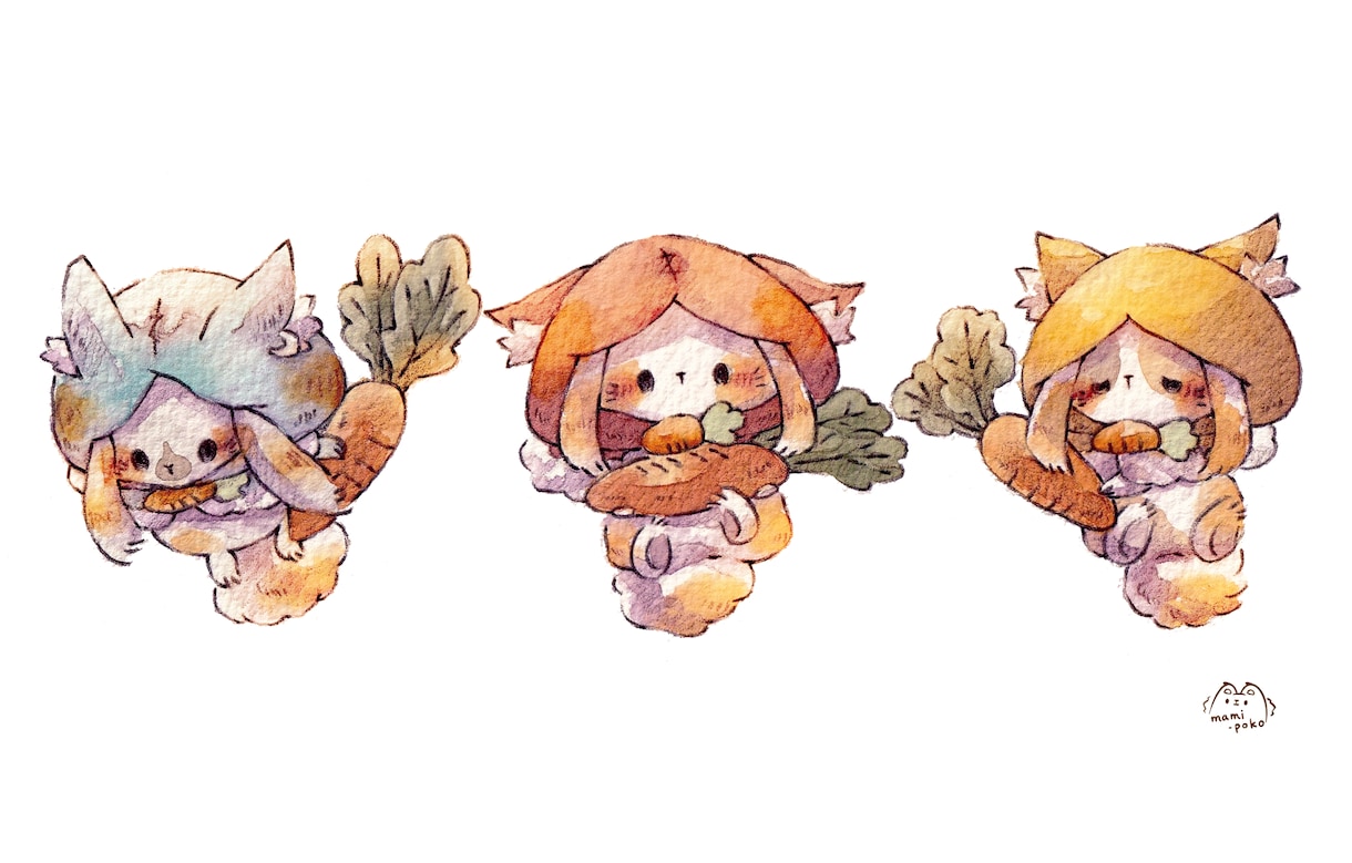 可愛い動物キャラクター、アイコンお描きします 水彩イラストでふんわり絵に仕上げます イメージ8
