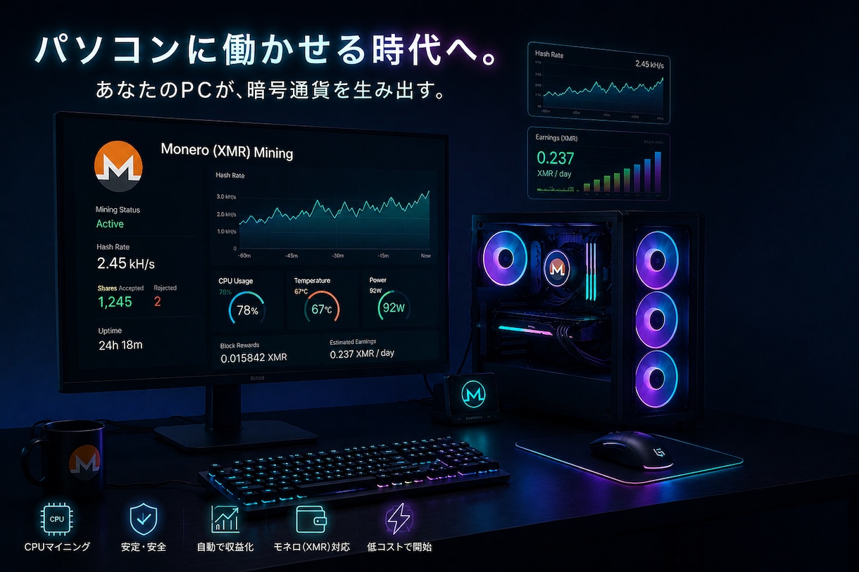 PCに働いてもらう為の設定をお手伝いします マイニングノード報酬が獲得可能な銘柄、設定方法をお伝えします イメージ2