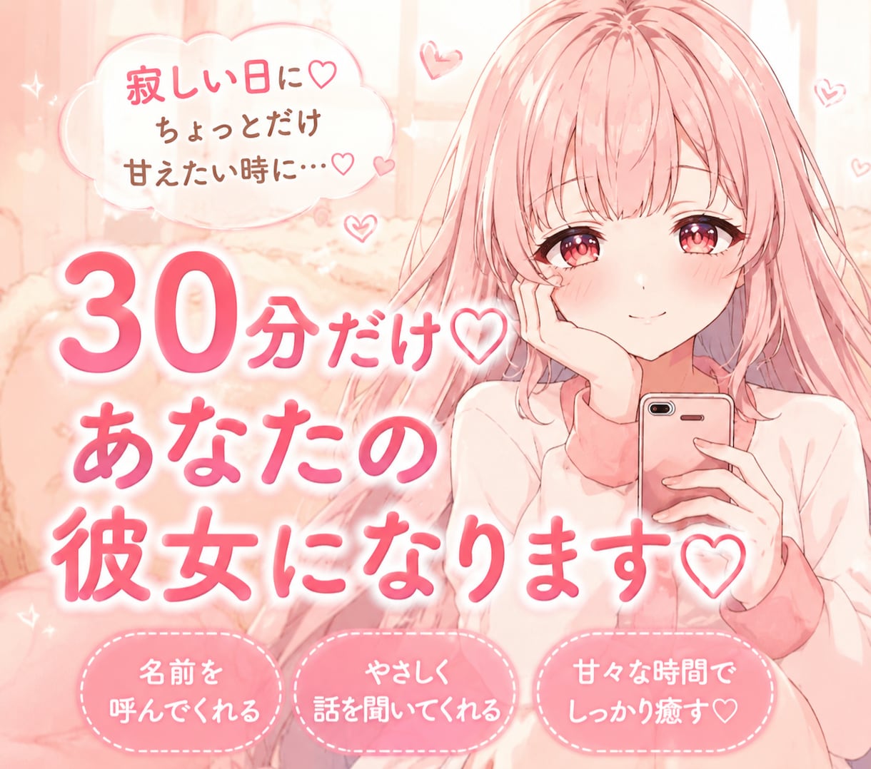 寂しい日に♡30分だけ、あなたの彼女になります 30分だけでも、ほっと安心できる癒しのひとときを♡ イメージ1