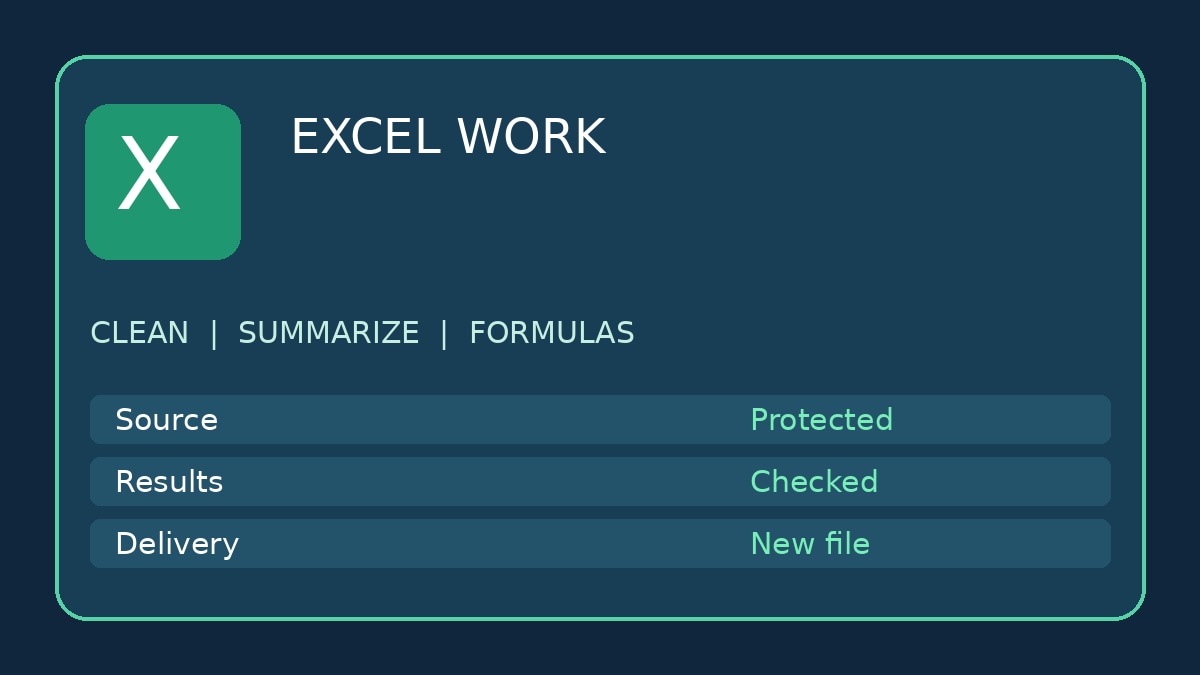 Excelの表整形・集計・関数設定を代行します 元ファイルを保全し、変更点と検算結果を添えて納品します イメージ1