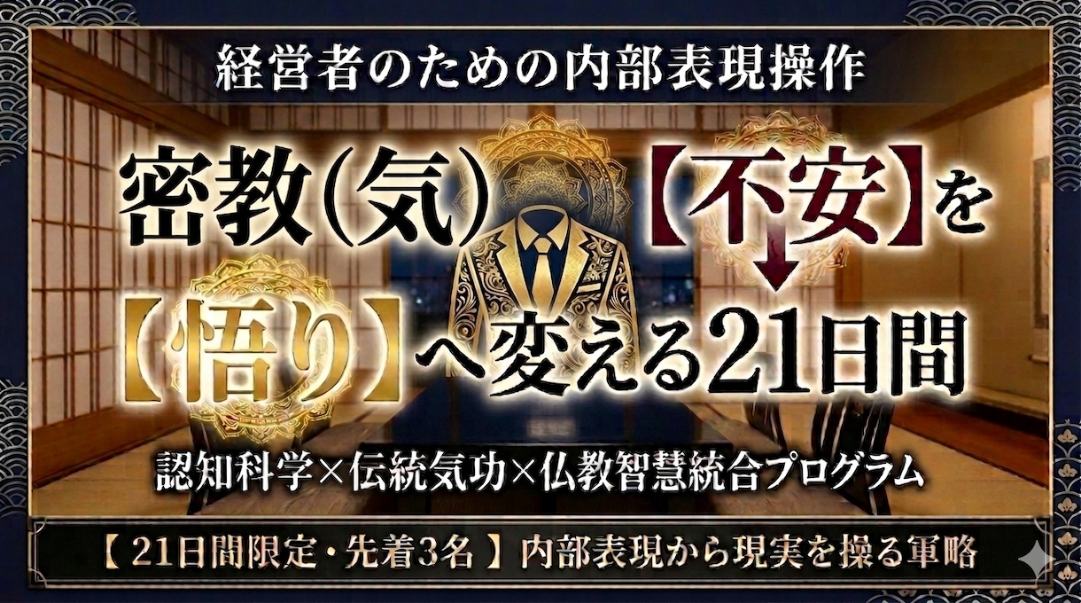 気功・密教：【 不安 】を【 悟り 】へ変えます 四門統合の智慧で、経営者の【 存在次元 】を書き換える。 イメージ1