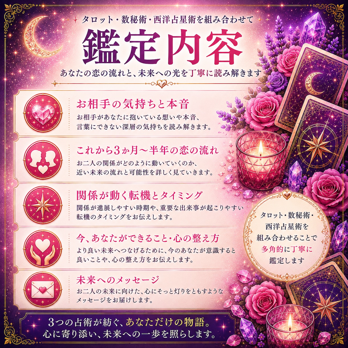 この恋は進展する？相手との未来を占います 相手の気持ちと3か月〜半年の恋の未来を占います イメージ2
