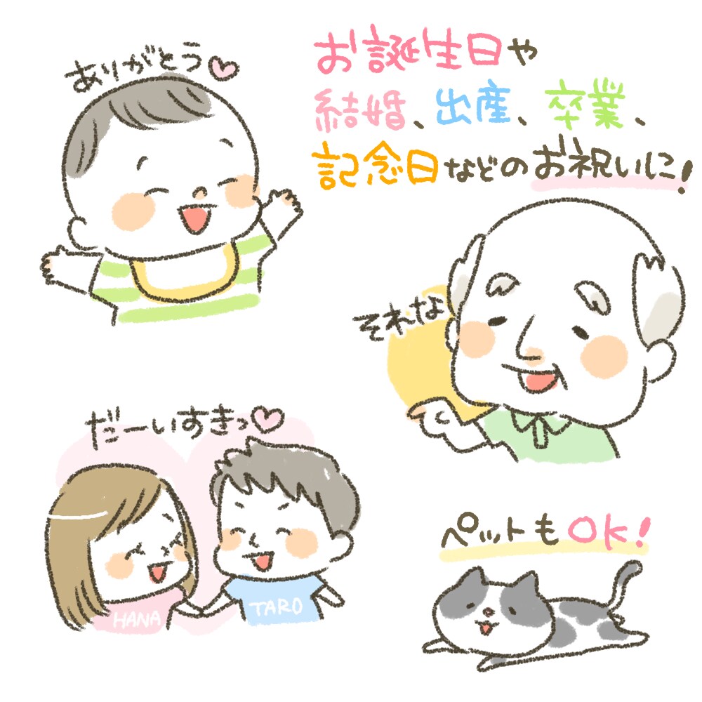 ほんわか似顔絵LINEスタンプ作成します 手描きっぽくて可愛い！お誕生日や記念日のお祝いにもピッタリ♪ イメージ4