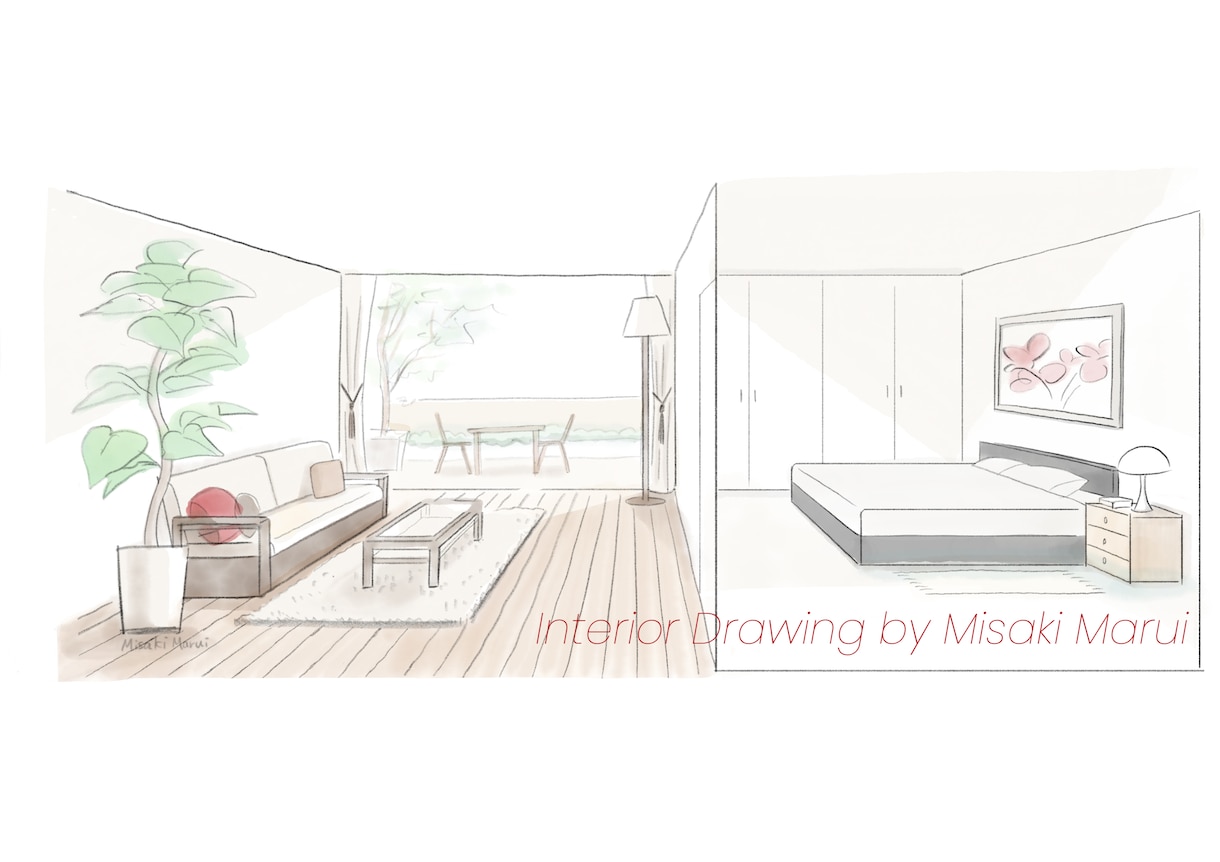温かみのある、手描き内観パースを描きます 住宅・店舗などの広告も存在感UPの大効果‼ イメージ10