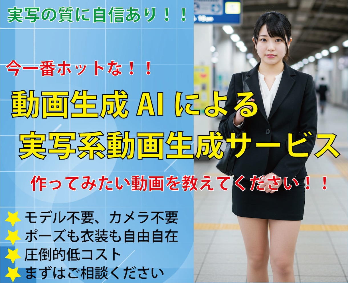 動画生成AIで、ワンシーン20秒の動画を作成します 低コストでSNSや広告に最適な実写系動画をご提供！！ イメージ1