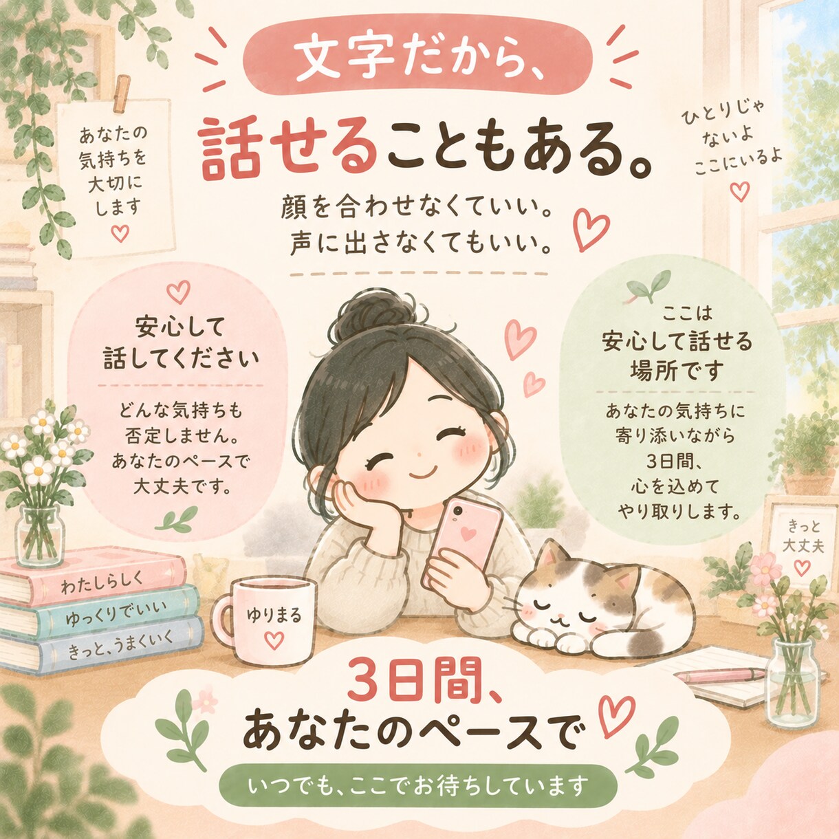 誰にも言えない気持ちにやさしく寄り添います 文字だから話せることもある。3日間あなたに寄り添います イメージ5